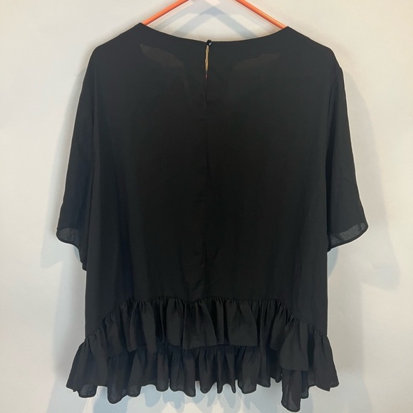 ASOS Curve Short Sl Black Ruffle Hem Tunic Blouse - Picture 3 of 5